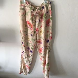 Express High Waisted Floral Tie Waist Ankle Pants